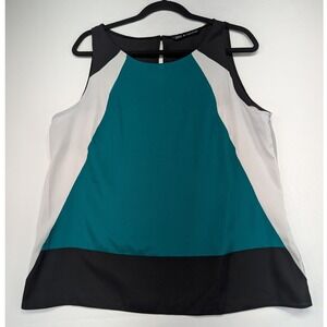 Zac and Rachel Colorblock Sleeveless Shell Top XL Teal Black White